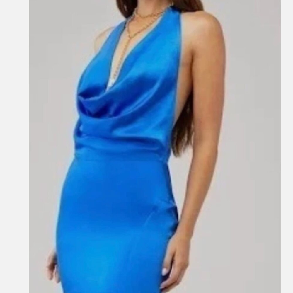 NWT ELLIATT Gweneth Gown Royal Blue Halter Neck High Slit Formal Dress M